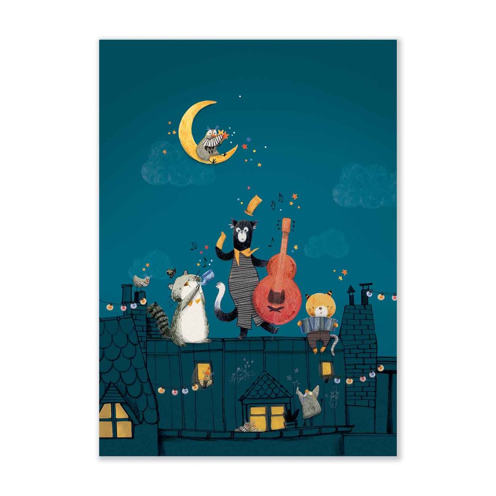 MOULIN ROTY Poster Night On Rooftops 50x70cm "Les Moustaches"