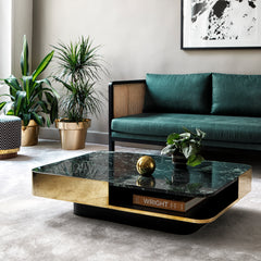 RED EDITION Coffee Table Lounge Large Brass Band Green Marble