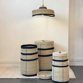 OPJET PARIS Set of 3 Laundry Baskets Primitive Natural Black