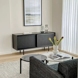 FURNIFIED Dresser Oskar Black Wood Rattan