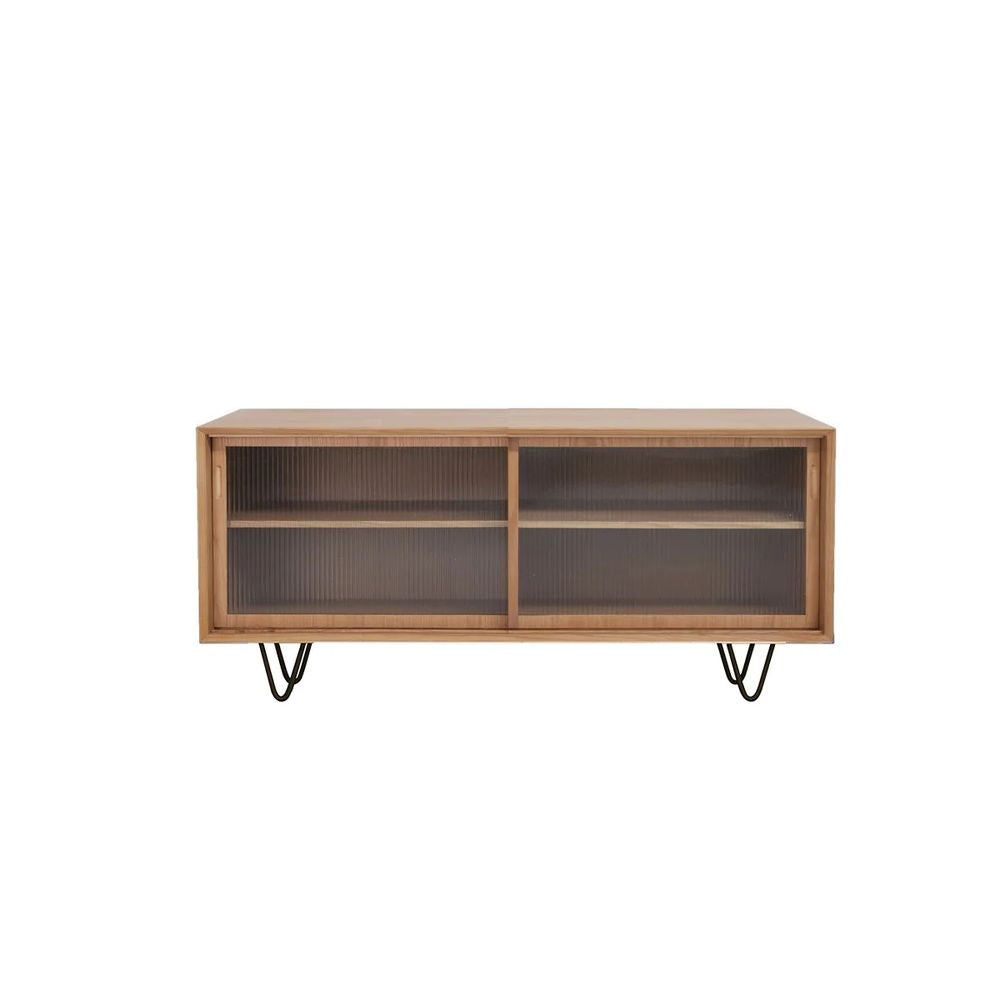 FURNIFIED Sideboard Sanchez Glass Doors Oak