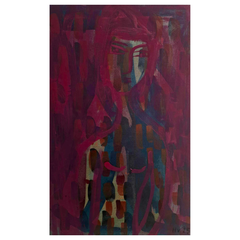 43 - Hulda Vilhjálmsdóttir, "Bleikt ljós", Akrýlblek og olíupastel á grunnað líni, 100x64cm, 2025.