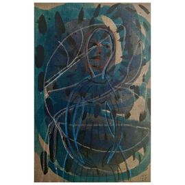 44 - Hulda Vilhjálmsdóttir, "Þari", Akrýlblek og olíupastel á grunnað líni, 60x40cm, 2025.