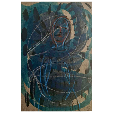 44 - Hulda Vilhjálmsdóttir, "Þari", Akrýlblek og olíupastel á grunnað líni, 60x40cm, 2025.