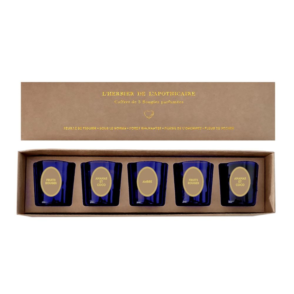 OPJET PARIS Set of 5 Candles Blue Herbarium 5cm