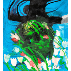 11 - Auður Ómarsdóttir, "Flowerman", Olía á striga, 60x55cm, 2023.