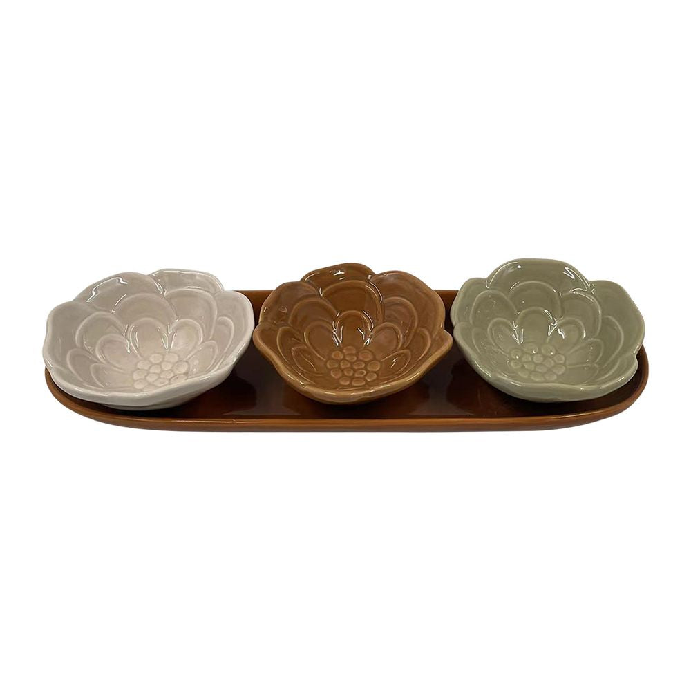 OPJET PARIS Set Of 3 Aperitif Flower Bowls And Tray 31cm