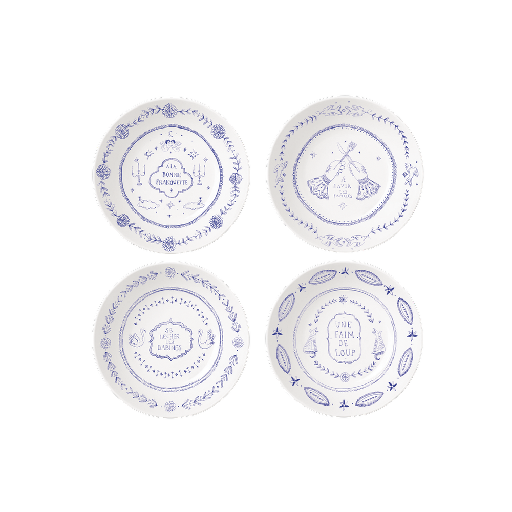 OPJET PARIS Set of 4 Dessert Plates French Expressions 19cm