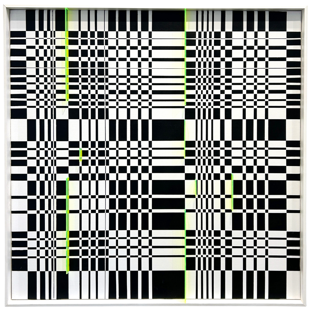 03 - Anna Álfheiður Brynjólfsdóttir, "Flæðimyndir", Plexiglas og akrýl á striga, 80x80cm, 2025.