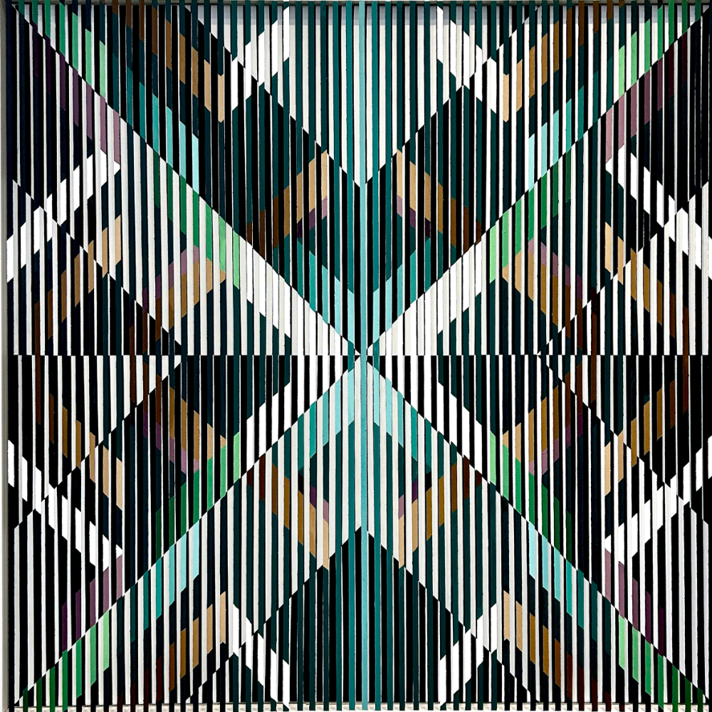 02 - Anna Álfheiður Brynjólfsdóttir, "Án titils", Akrýl á striga og strigaræmur, 100x100cm, 2025.