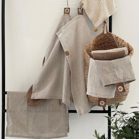 INTERIOR Kitchen Cloth Handknitted Organic Cotton Beige Blue Pompom 20x23cm