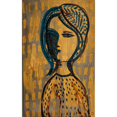44 - Hulda Vilhjálmsdóttir, "I wonder about you", akrýlblek, akrýl, krít og olíulitir á grunnað líni, 125x75cm, 2025.