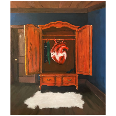 98 - Þórarinn Ingi Jónsson, "Hjarta í skáp", Akrýl á MDF plötu, 50x40cm, 2024.