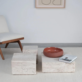 FURNIFIED Coffee Table Dijon White Travertine