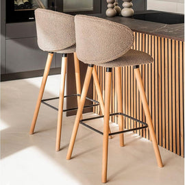 ZAGO Bar Stool Tiago Beech Legs Terry Fabric 75cm