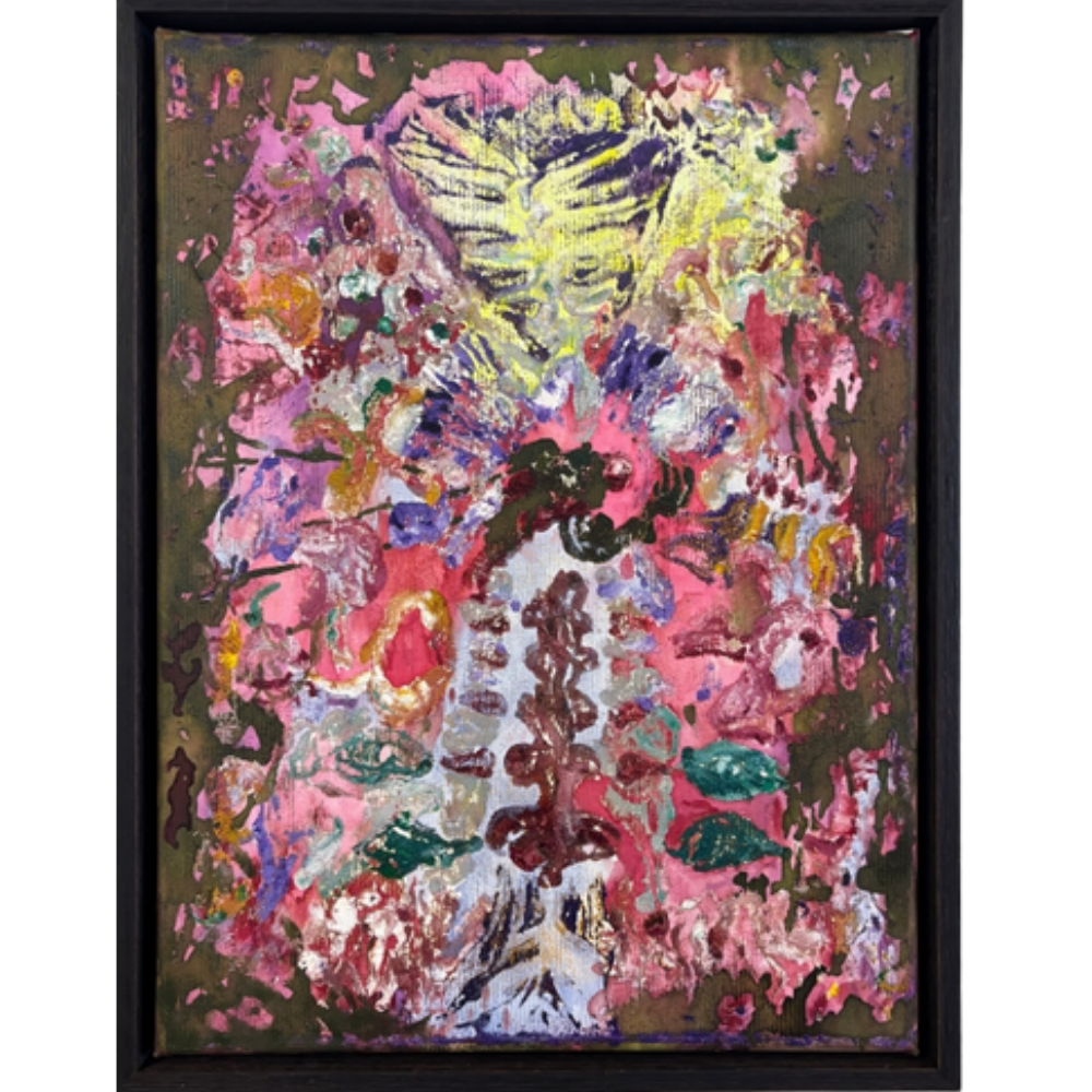 67 - Sindri Dýrason, "Untitled", Olía, vatnslitir og sprey á striga, 30x40cm, 2025.