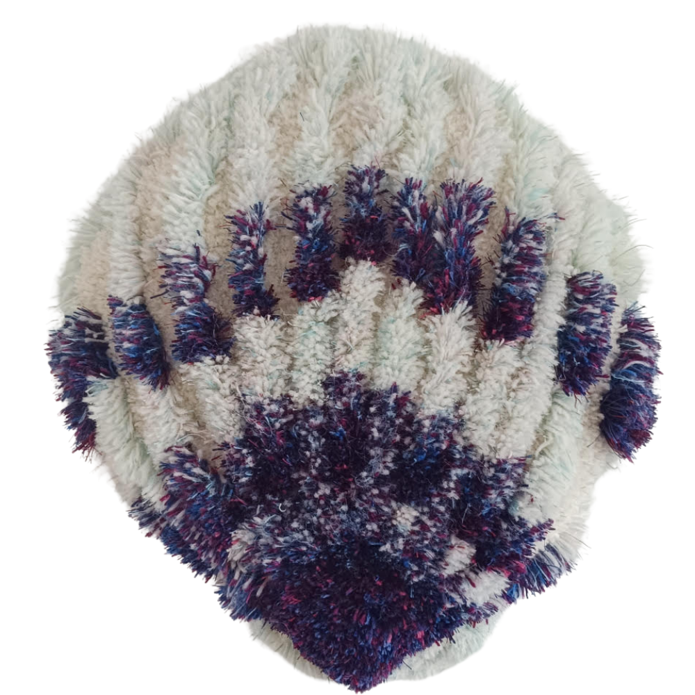 48 - Lilý Erla Adamsdóttir, "Skel 5",Tuft, Ull, mohair, hör, silki, polyester, 35x37cm, 2024.