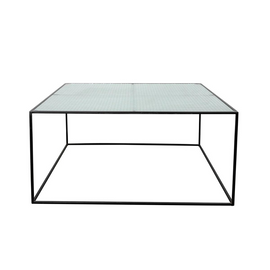 FURNIFIED Coffee Table Annaliz Black Metal Glass 85cm