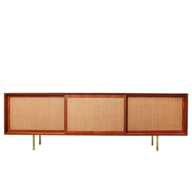 FURNIFIED Sideboard Oskar Teak Rattan 220cm