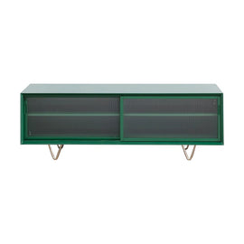 FURNIFIED TV Sideboard Oskar Glass Door Green Wood 150 cm