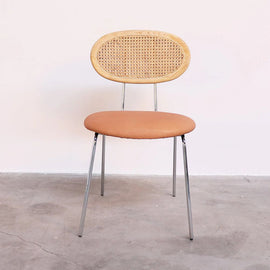 FURNIFIED Dining Chair Dublin Rattan Cognac Leather