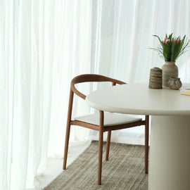 FURNIFIED Dining Chair Dubbo Walnut White Terry Cushion