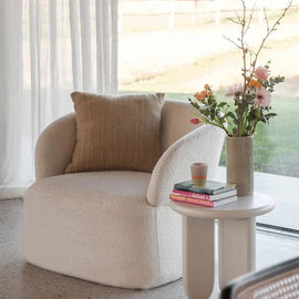 FURNIFIED Armchair Barriel White Terry Fabric