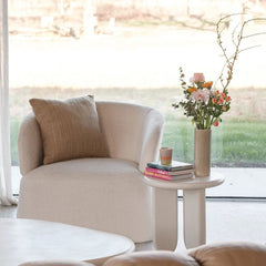 FURNIFIED Armchair Barriel White Terry Fabric