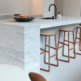 FURNIFIED Bar Stool Amiens Walnut Rattan 76cm