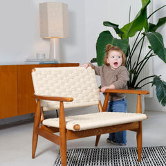 FURNIFIED Woven Chair Hobart Teak White