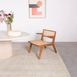 FURNIFIED Low Dining Chair Challans Walnut Rattan