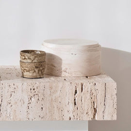 FURNIFIED Storage Bowl White Travertine 25cm