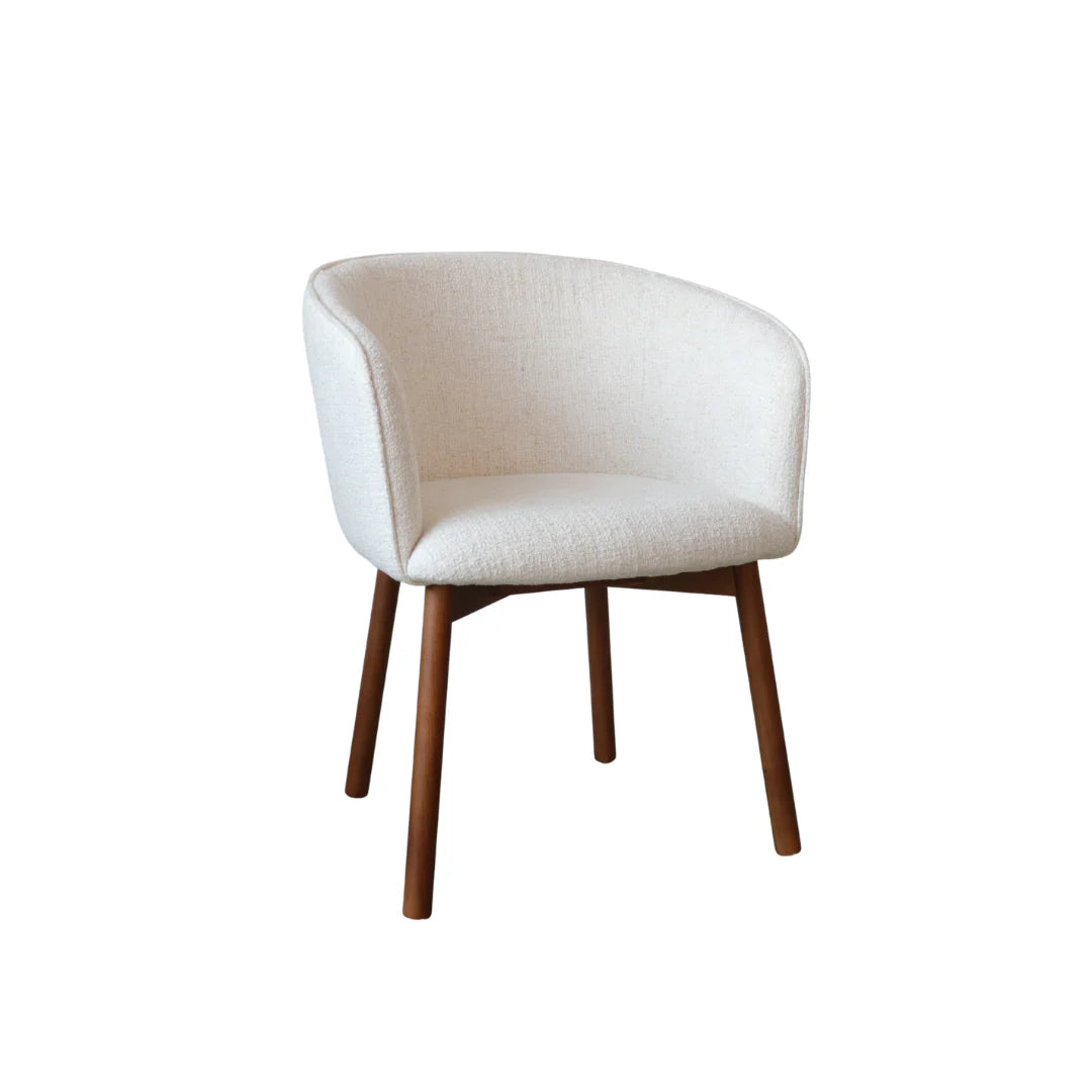 FURNIFIED Dining Chair Nox Dark Walnut Ivory Bouclé