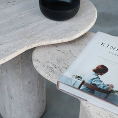 FURNIFIED Side Table Jonah White Travertine 58cm