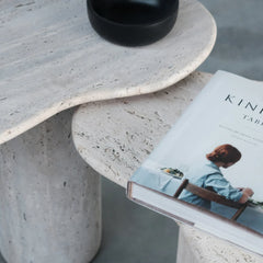 FURNIFIED  Organic Side Table Jonah Travertine White 45cm