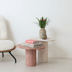FURNIFIED  Organic Side Table Jonah Travertine White 45cm