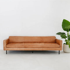FURNIFIED Sofa Gordon 4 Seaters Cognac Leather 250cm