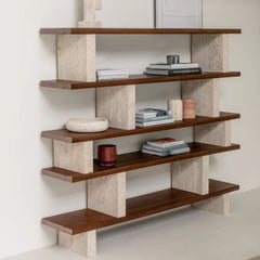 FURNIFIED Merpins Wall Rack Walnut Travertine 240cm