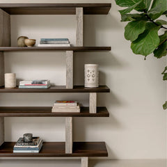 FURNIFIED Merpins Wall Rack Walnut Travertine 240cm
