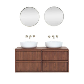 FURNIFIED Bathroom Furniture Set 12 Walnut Porcelain