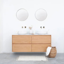 FURNIFIED Bathroom Furniture Set 13 White Marble Oak