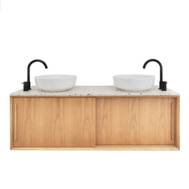 FURNIFIED Bathroom Furniture Set 9 Oak White Terrazzo