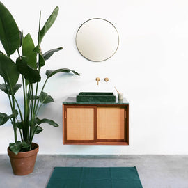 FURNIFIED Bathroom Furniture Set 4 Teak Rattan Green Marble