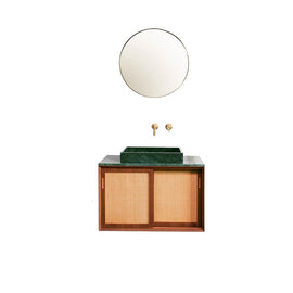 FURNIFIED Bathroom Furniture Set 4 Teak Rattan Green Marble