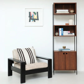 FURNIFIED Wall Cabinet Sarzeau Black Legs Walnut 190x62cm