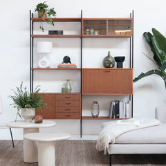 FURNIFIED Shelving Unit Scandinavian Metal Wood 230cm