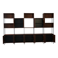 FURNIFIED Wall Cabinet Sarzeau 5 Compartments Black Legs Walnut 190x310cm