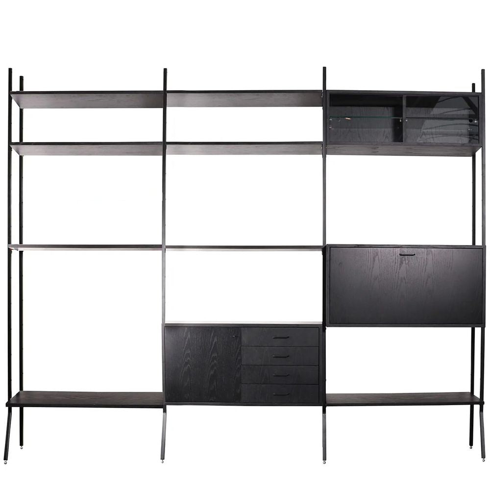 FURNIFIED Shelving Unit Scandinavian Metal Wood 278cm