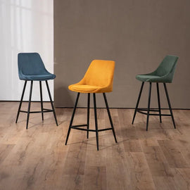 ZAGO Bar Stool Bari Metal Legs Corduroy Fabric 65cm