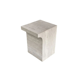 FURNIFIED Vinto Side Table White Travertine 48cm